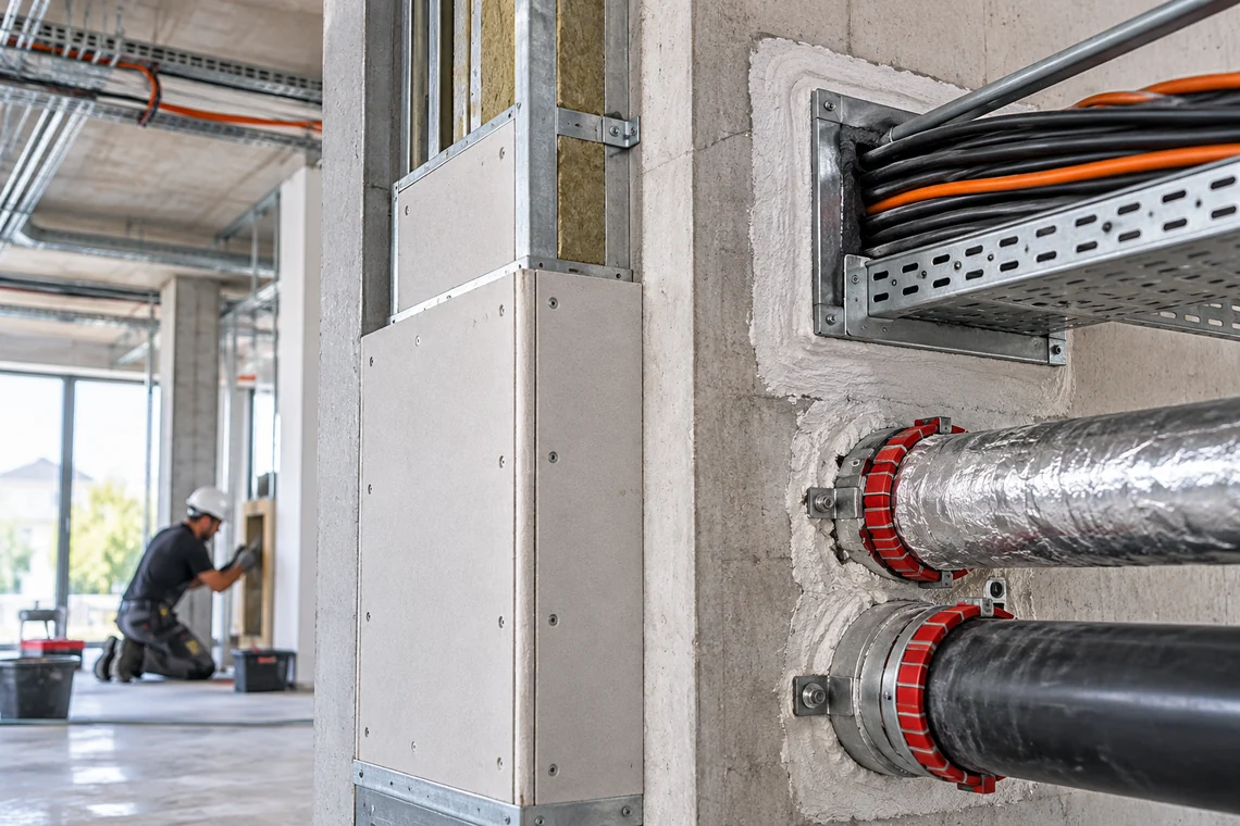 Leitungsabschottungen und Schachtverkleidung im baulichen Brandschutz